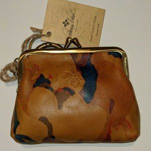 Patricia Nash Heritage Parisian Camo Leather wallet Kiss Lock Coin Purse NWT